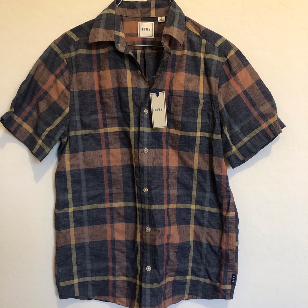 ROWM Mens Button Up Plaid Shirt Size S In Denim Blue Tones Perfect For The Fall!